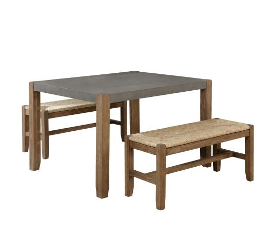 Alaterre Newport 3-Piece Modern Wood Dining Table with Two Rush-Seat Benches ANNP041771