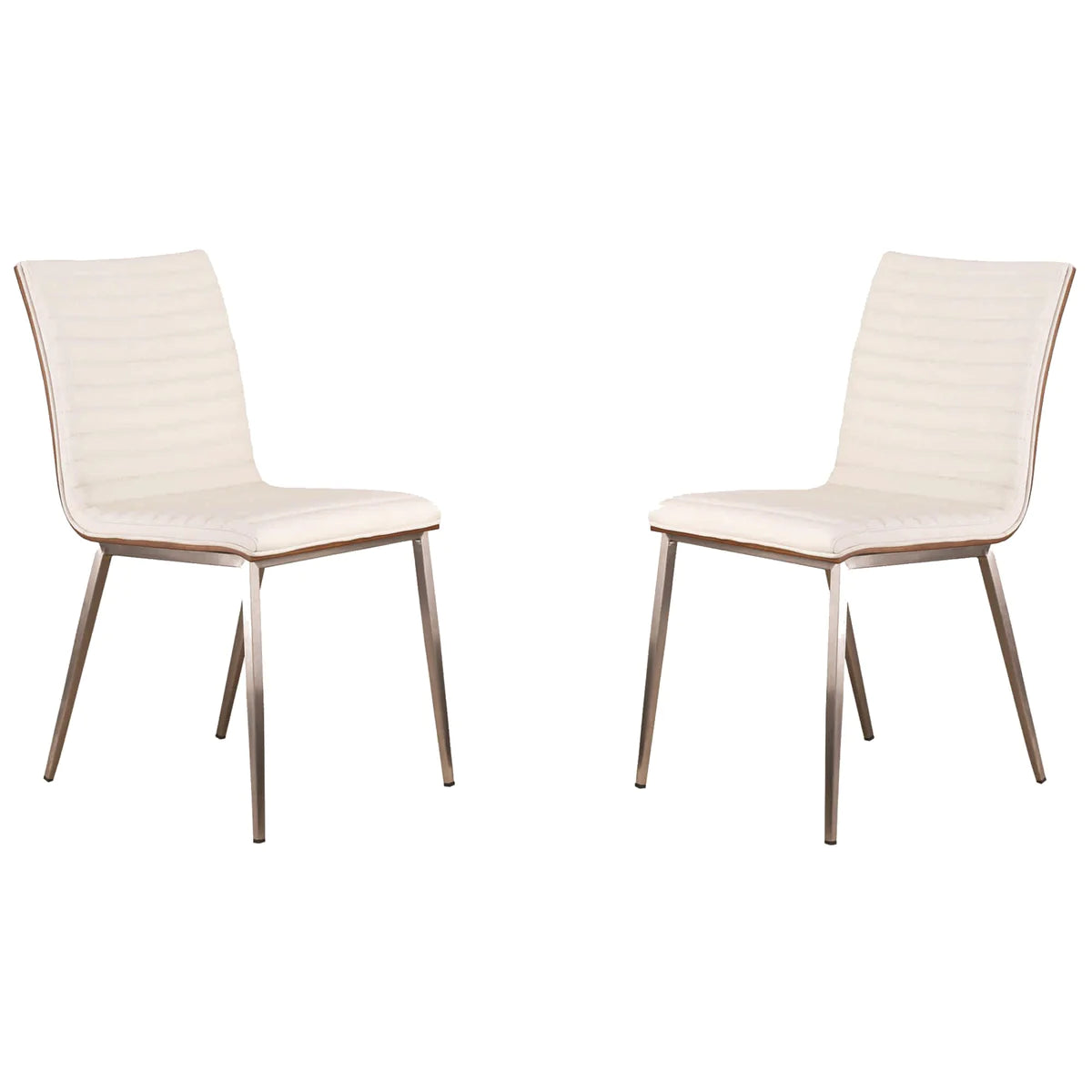 Benzara Horizontally Tufted Leatherette Dining Chair with Metal Legs,Set of 2,White BM155815