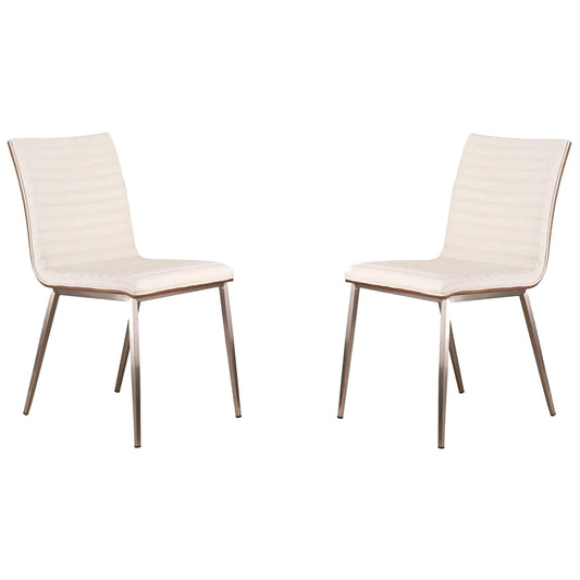 Benzara Horizontally Tufted Leatherette Dining Chair with Metal Legs,Set of 2,White BM155815