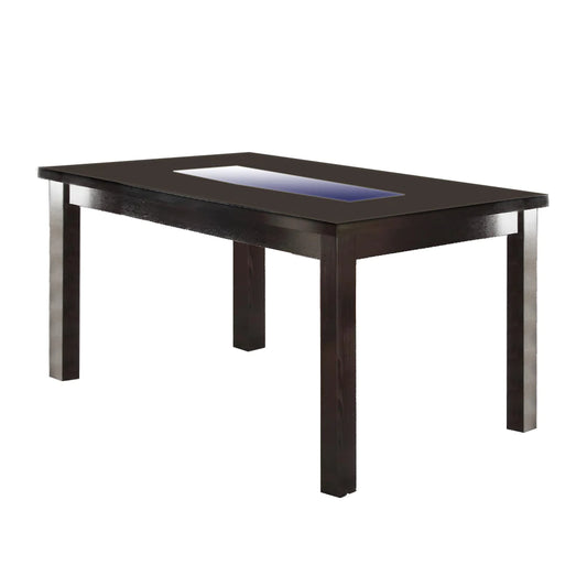 Benzara Wooden Dining Table With Tempered Glass Top, Brown BM171302