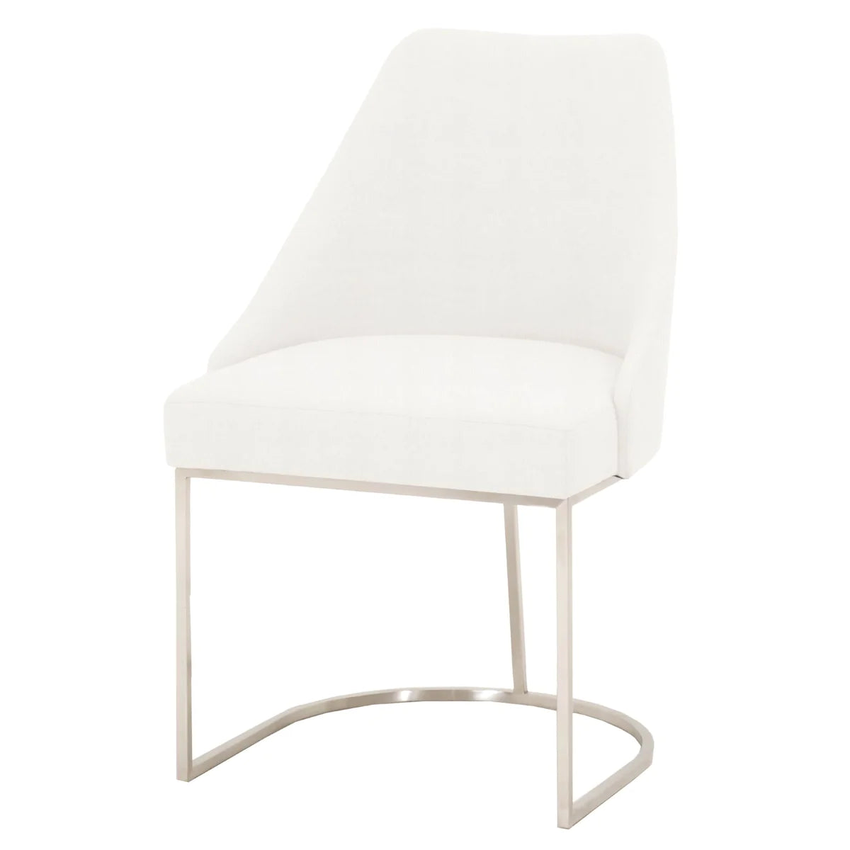 Benzara Velvet upholstered Dining Chair With Steel Feet, Silver And White, Set Of Two BM185148