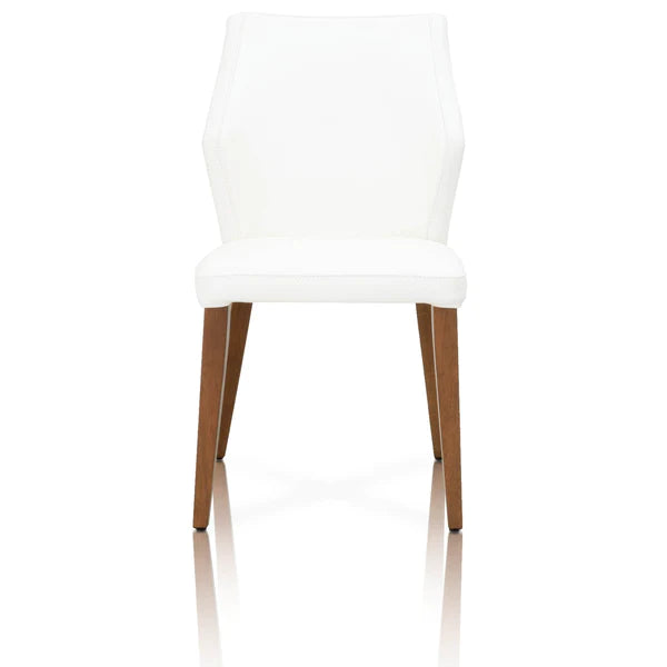 Benzara Leather Upholstery Compact Dining Chair With Walnut legs, Alabaster, Set Of Two BM185270