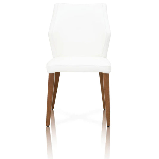 Benzara Leather Upholstery Compact Dining Chair With Walnut legs, Alabaster, Set Of Two BM185270