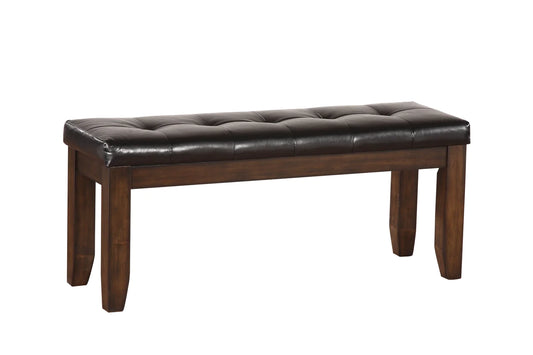 Benzara Leatherette Upholstered Tufted Wooden Bench with Chamfered Legs, Brown BM196678