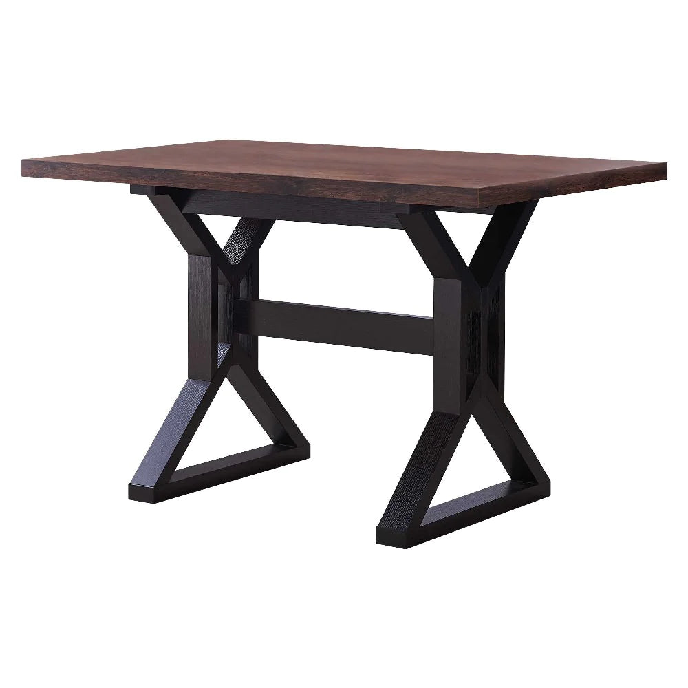 Benzara Two Toned Rectangular Wooden Dining Table with X Shaped Trestle Base, Black and Brown BM200691