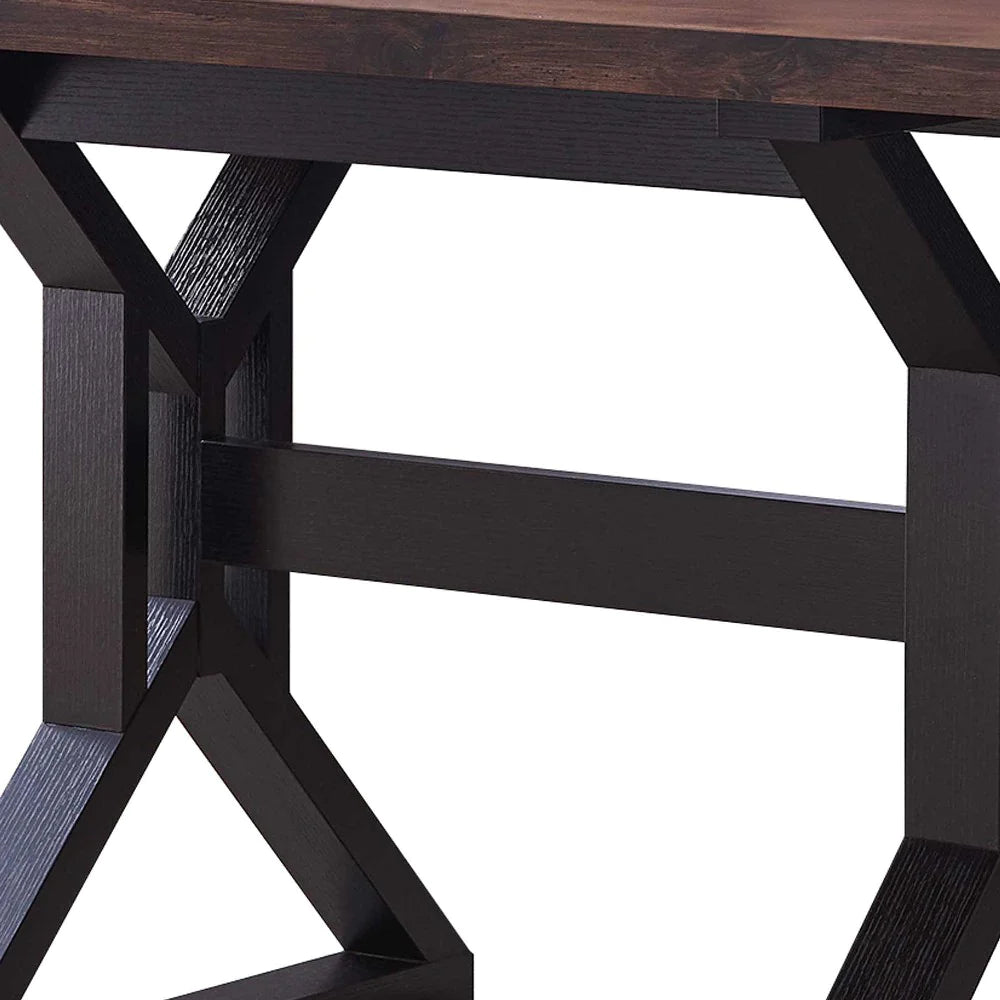 Benzara Two Toned Rectangular Wooden Dining Table with X Shaped Trestle Base, Black and Brown BM200691