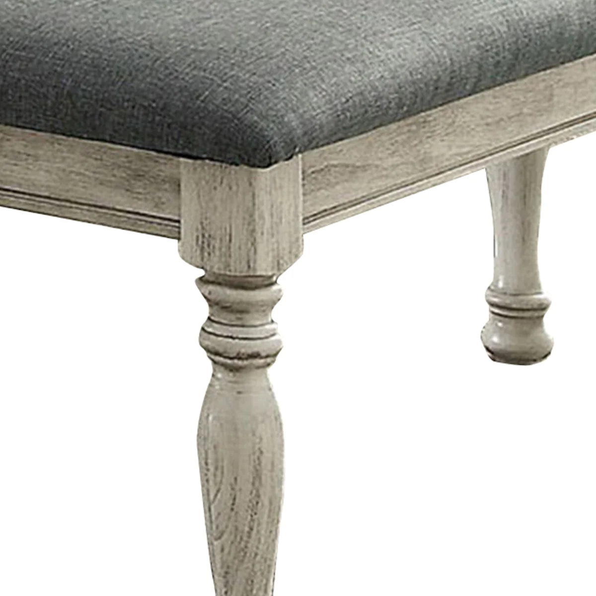 Benzara Transitional Fabric Upholstered Wooden Bench, Gray and White BM203986