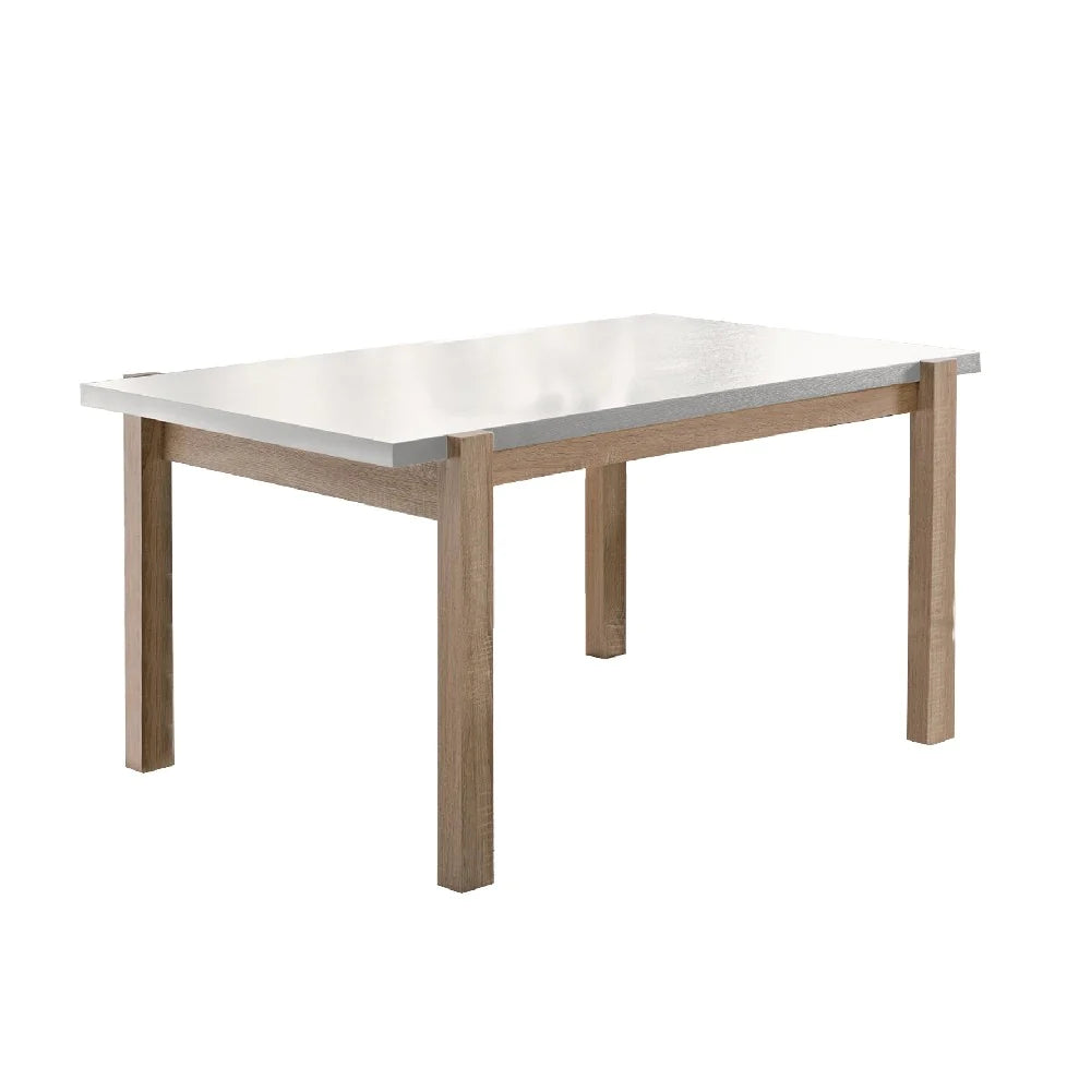 Benzara Rectangular Wooden Dining Table with Straight Legs, White and Brown BM204162