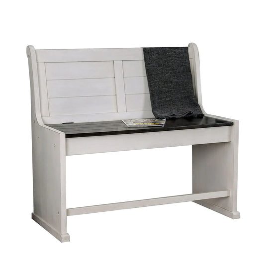 Benzara Wooden Counter Height Bench with Lift Top Seat, White and Black BM204861