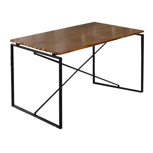 Benzara Rectangular Wooden Dining Table with X Shape Metal Base, Black and Brown BM209583