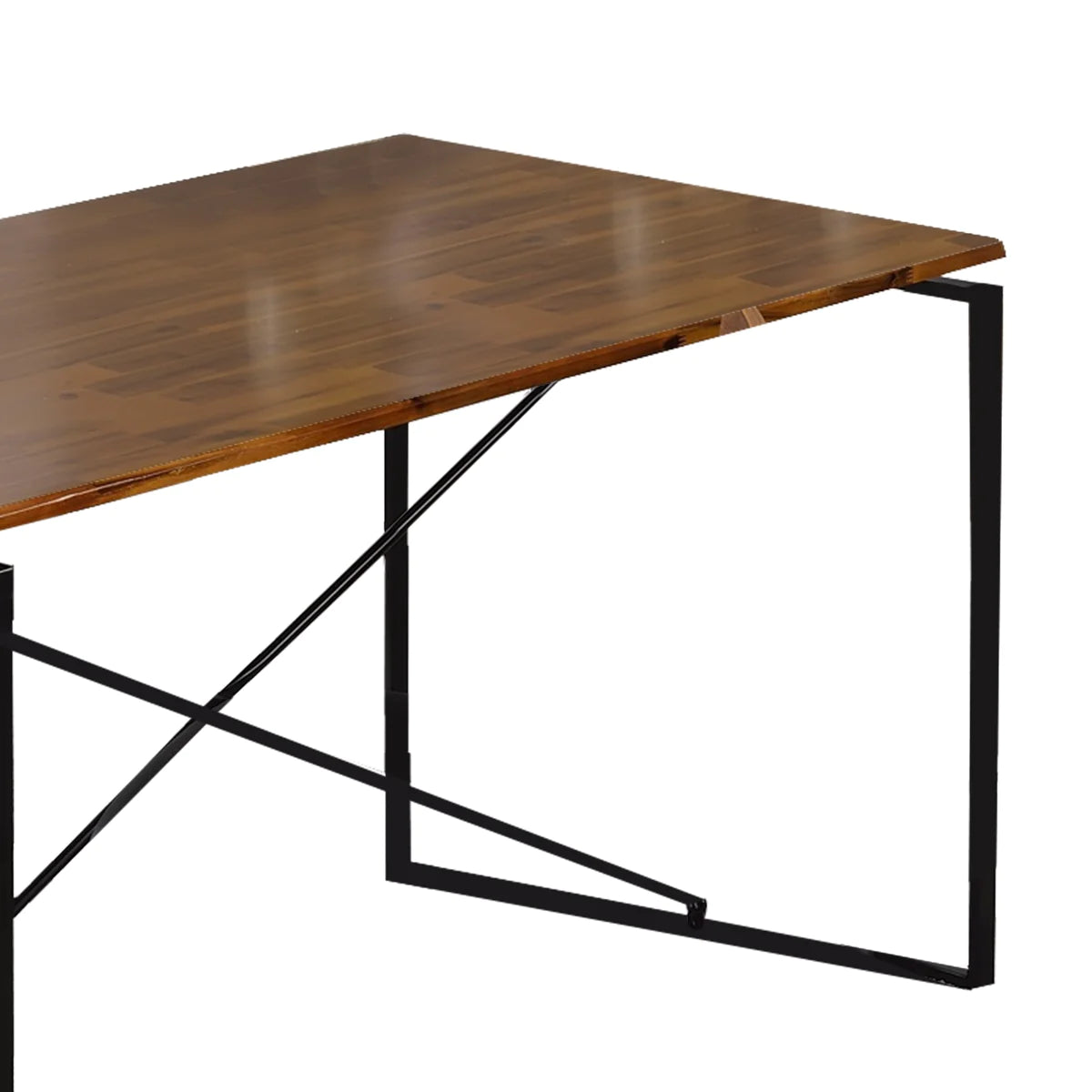 Benzara Rectangular Wooden Dining Table with X Shape Metal Base, Black and Brown BM209583