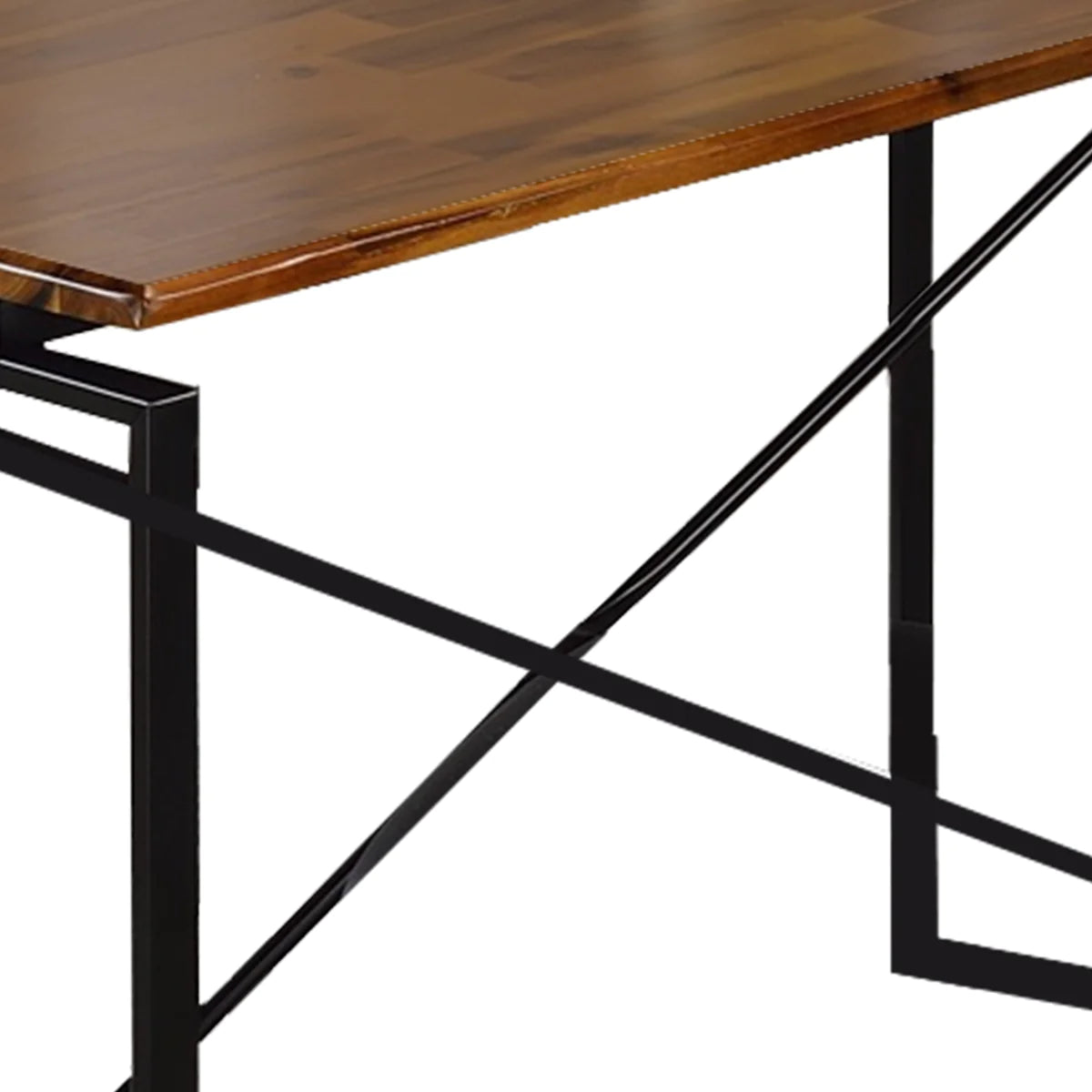 Benzara Rectangular Wooden Dining Table with X Shape Metal Base, Black and Brown BM209583