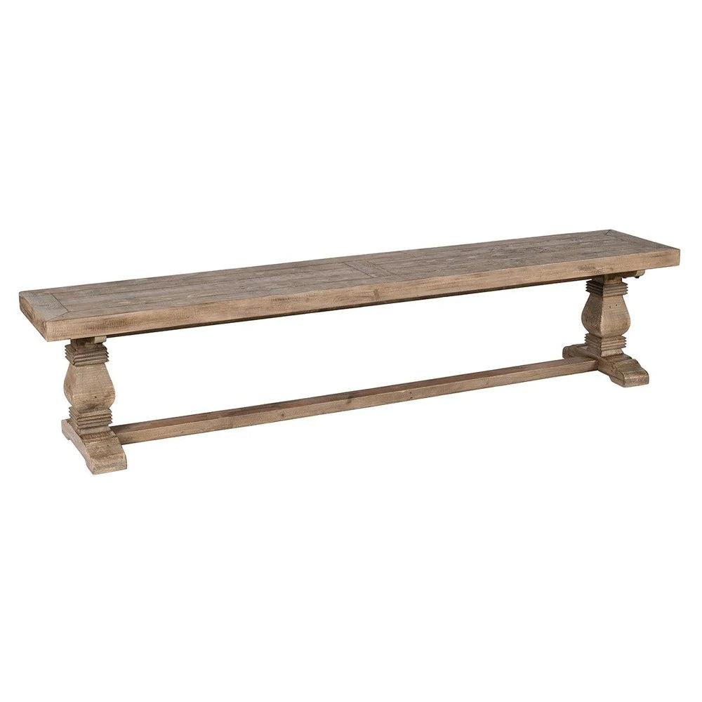 Benzara Rectangular Reclaimed Wood Bench with Trestle Base, Weathered Brown BM210353