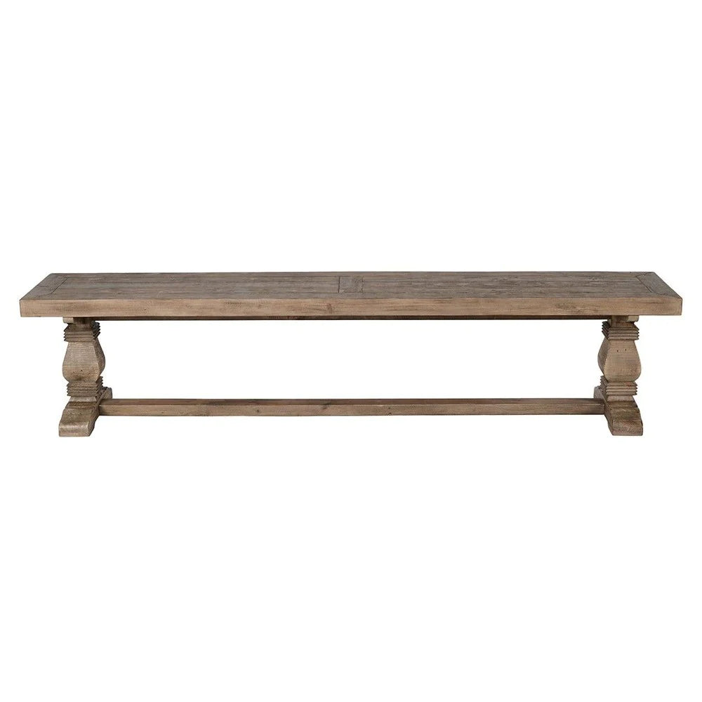 Benzara Rectangular Reclaimed Wood Bench with Trestle Base, Weathered Brown BM210353