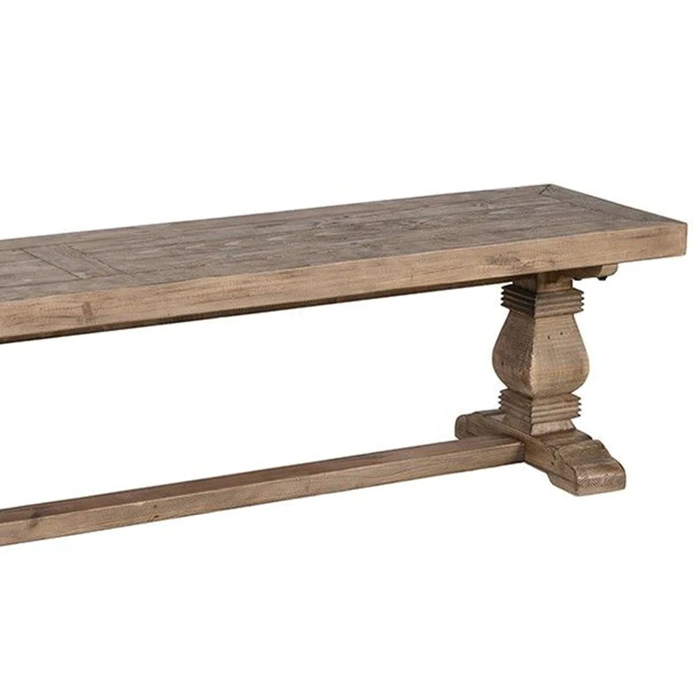 Benzara Rectangular Reclaimed Wood Bench with Trestle Base, Weathered Brown BM210353