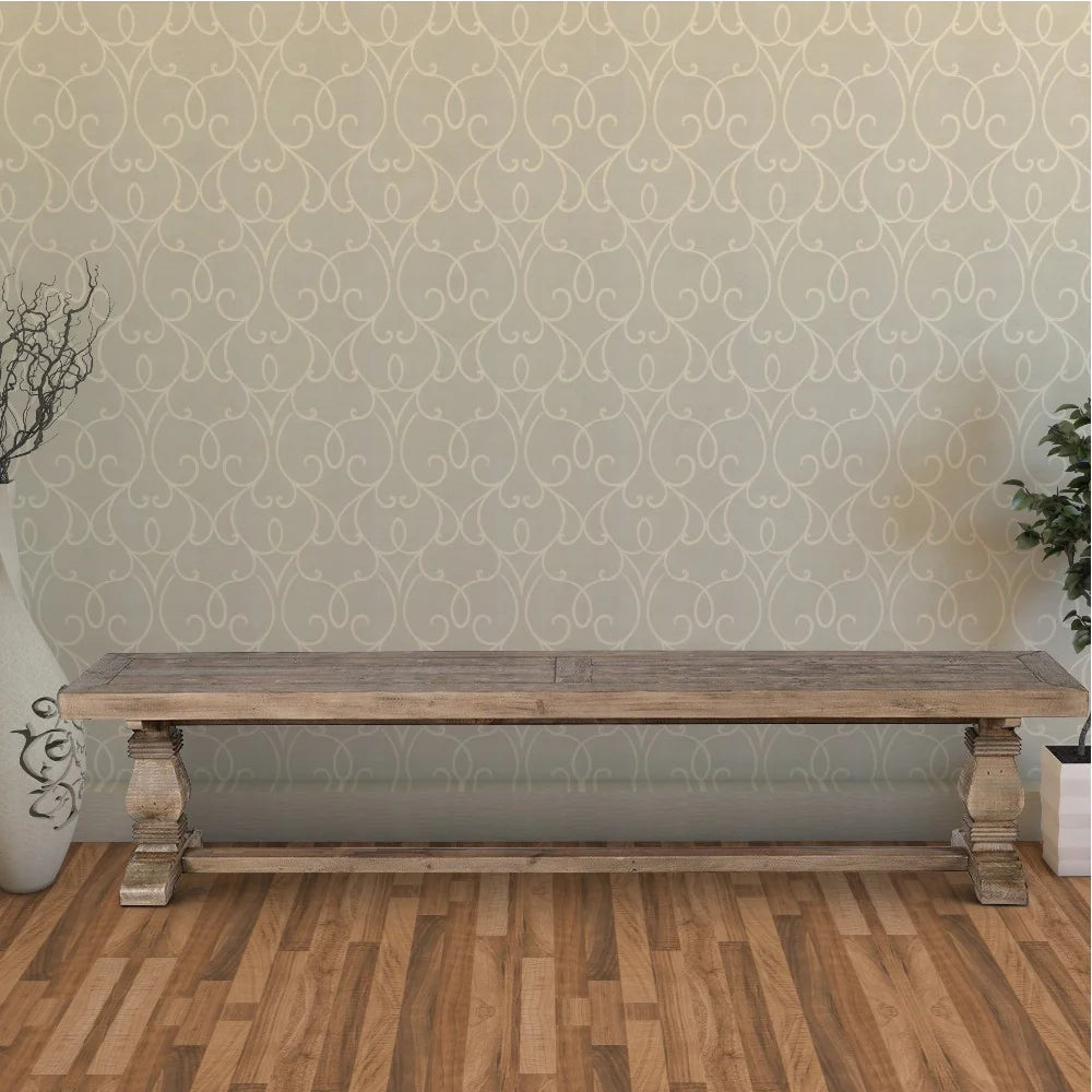 Benzara Rectangular Reclaimed Wood Bench with Trestle Base, Weathered Brown BM210353