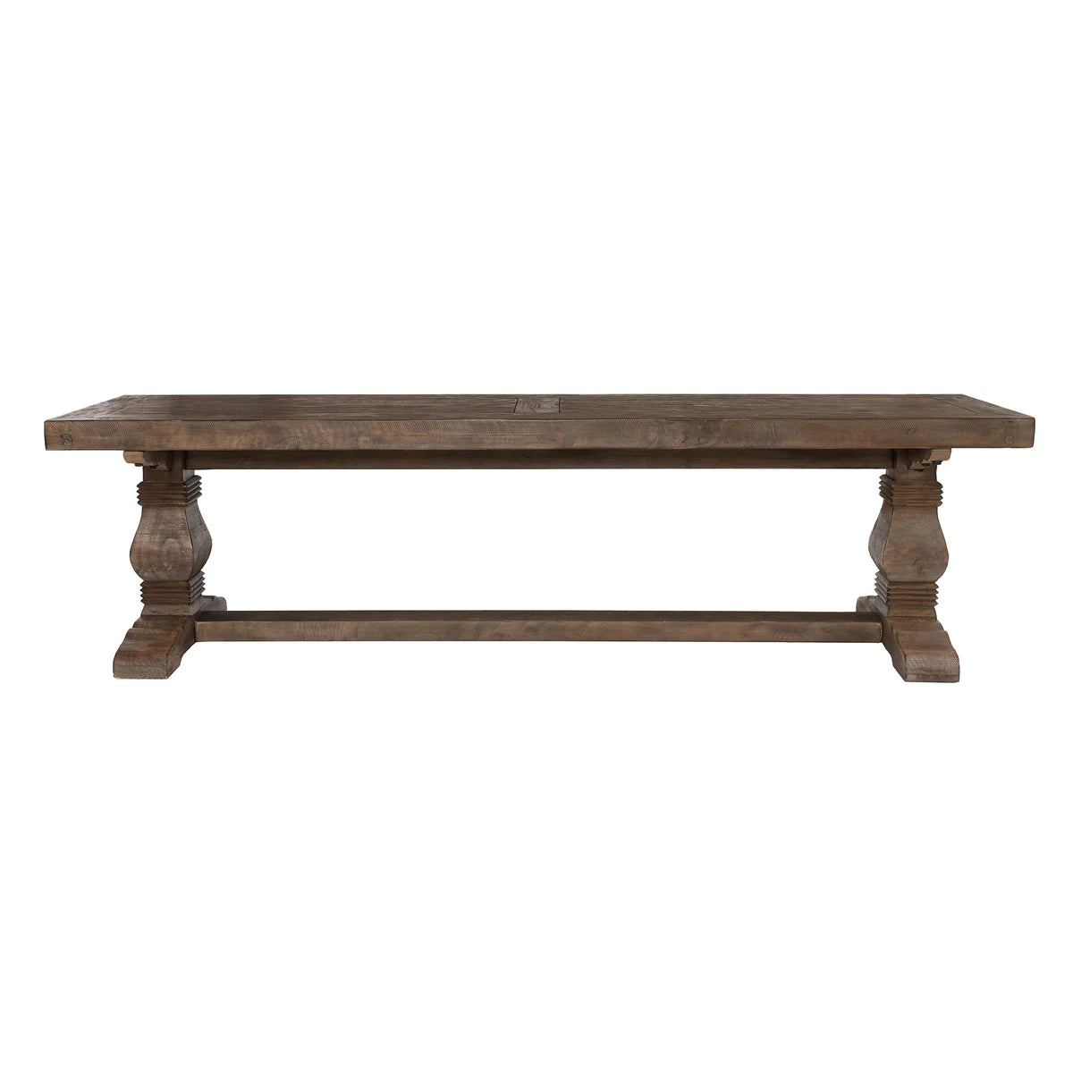 Benzara 66 Inch Plank Top Wooden Bench with Pedestal Base, Brown BM210608