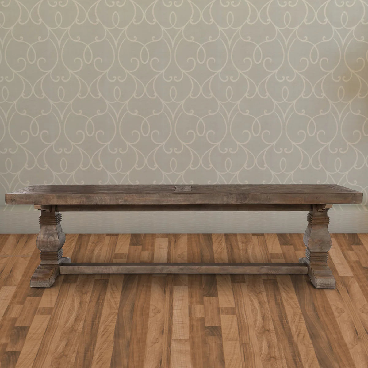 Benzara 66 Inch Plank Top Wooden Bench with Pedestal Base, Brown BM210608