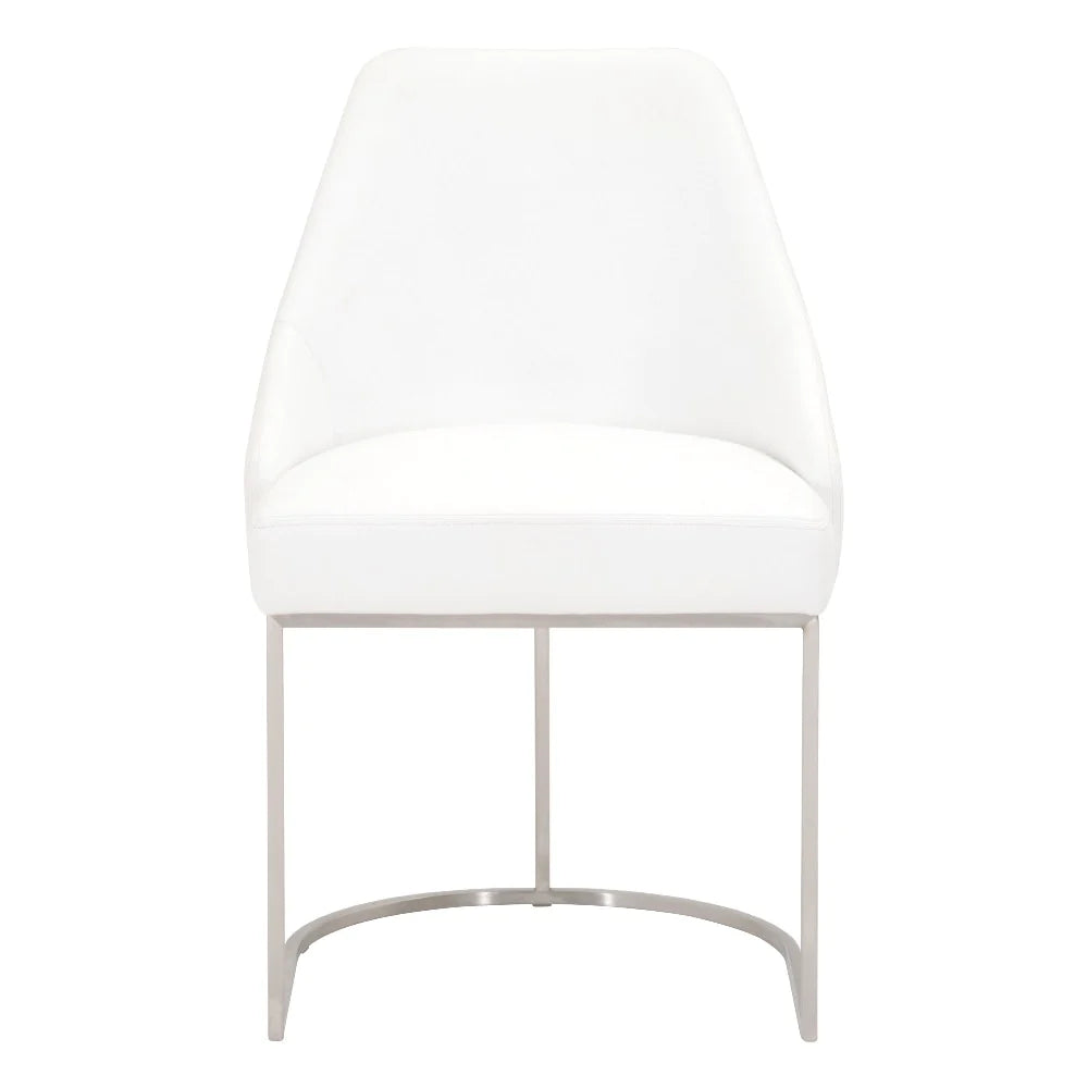 Benzara Curved Dining Chair with Steel Cantilever Base, Set of 2, White and Gold BM217381