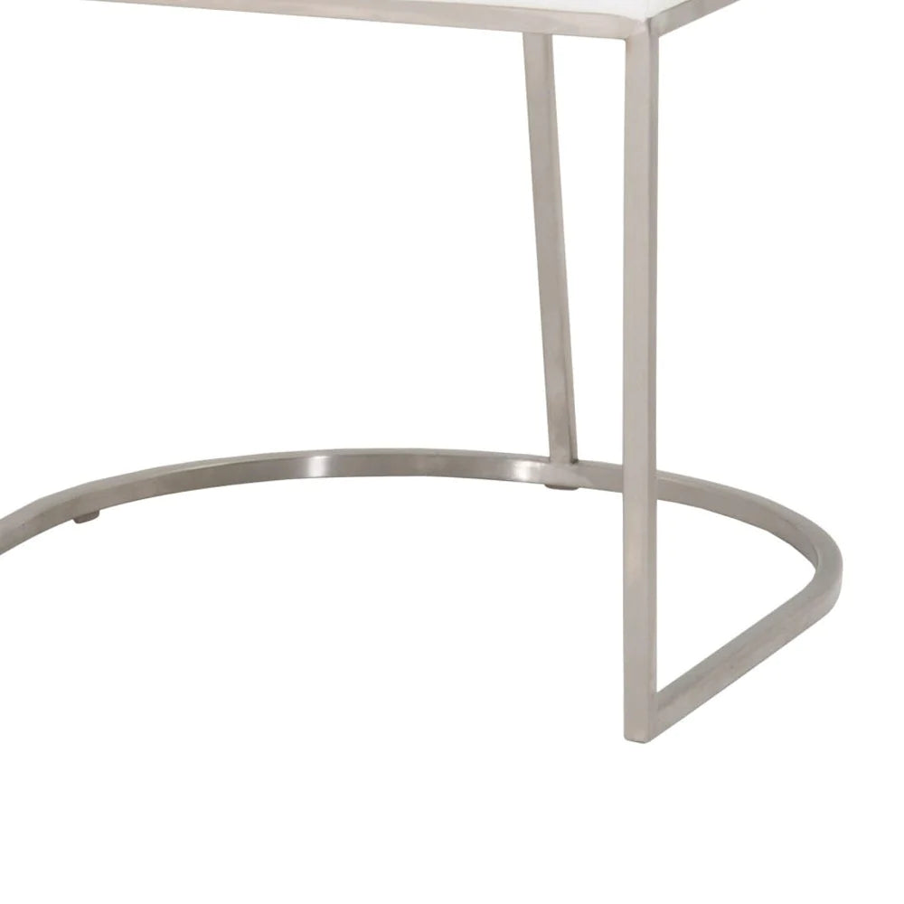 Benzara Curved Dining Chair with Steel Cantilever Base, Set of 2, White and Gold BM217381