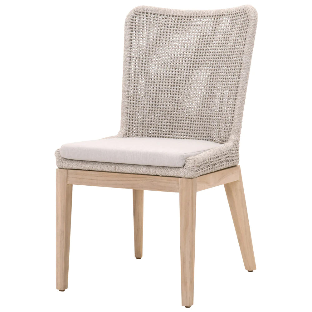 Benzara Wingback Dining Chair with Rope Woven Mesh Design,Set of 2,Beige and Gray BM217382