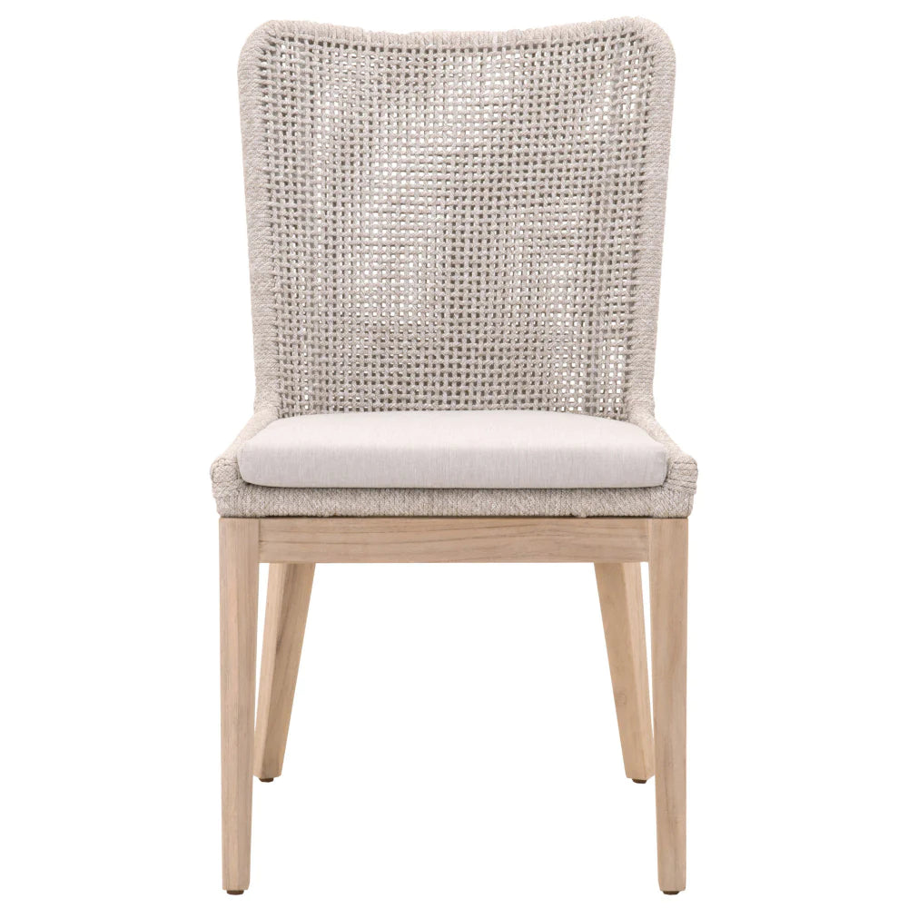 Benzara Wingback Dining Chair with Rope Woven Mesh Design,Set of 2,Beige and Gray BM217382