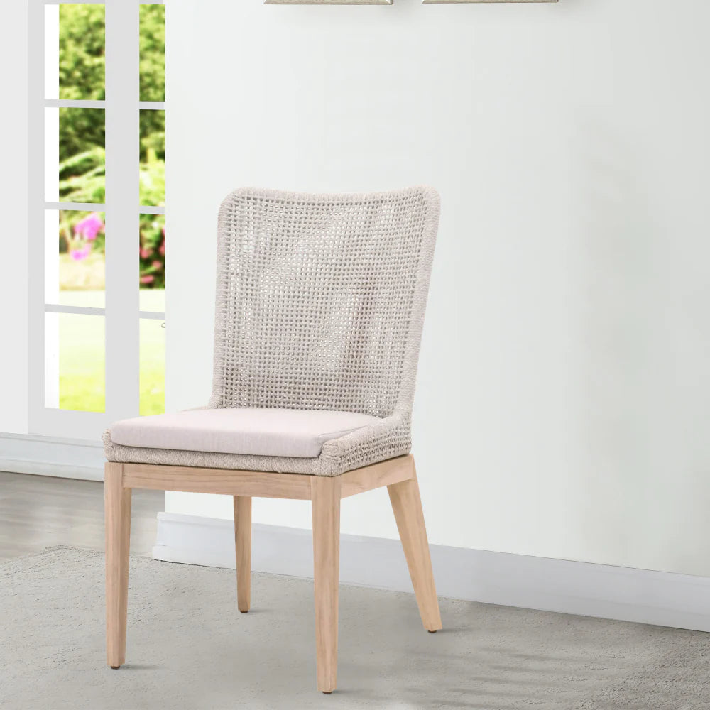 Benzara Wingback Dining Chair with Rope Woven Mesh Design,Set of 2,Beige and Gray BM217382