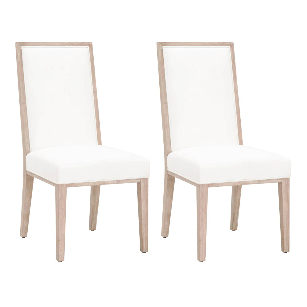 Benzara High Back Armless Dining Chair with Wooden Legs, Set of 2, White and Brown BM217385