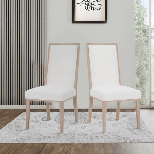 Benzara High Back Armless Dining Chair with Wooden Legs, Set of 2, White and Brown BM217385