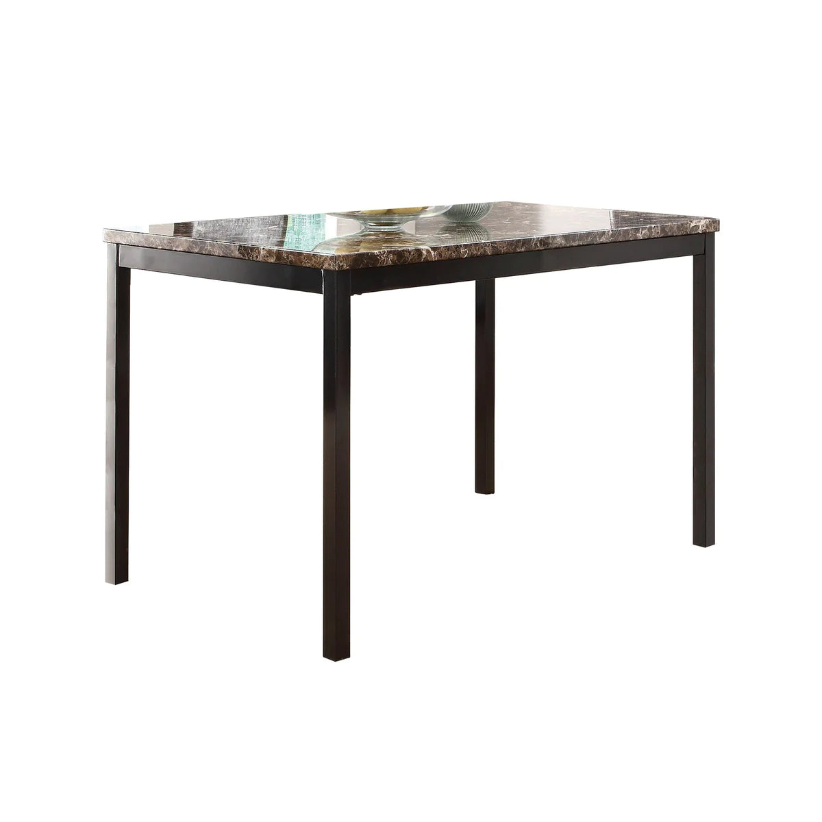 Benzara Faux Marble Top Dining Table with Metal Straight Legs, Brown and Black BM220104