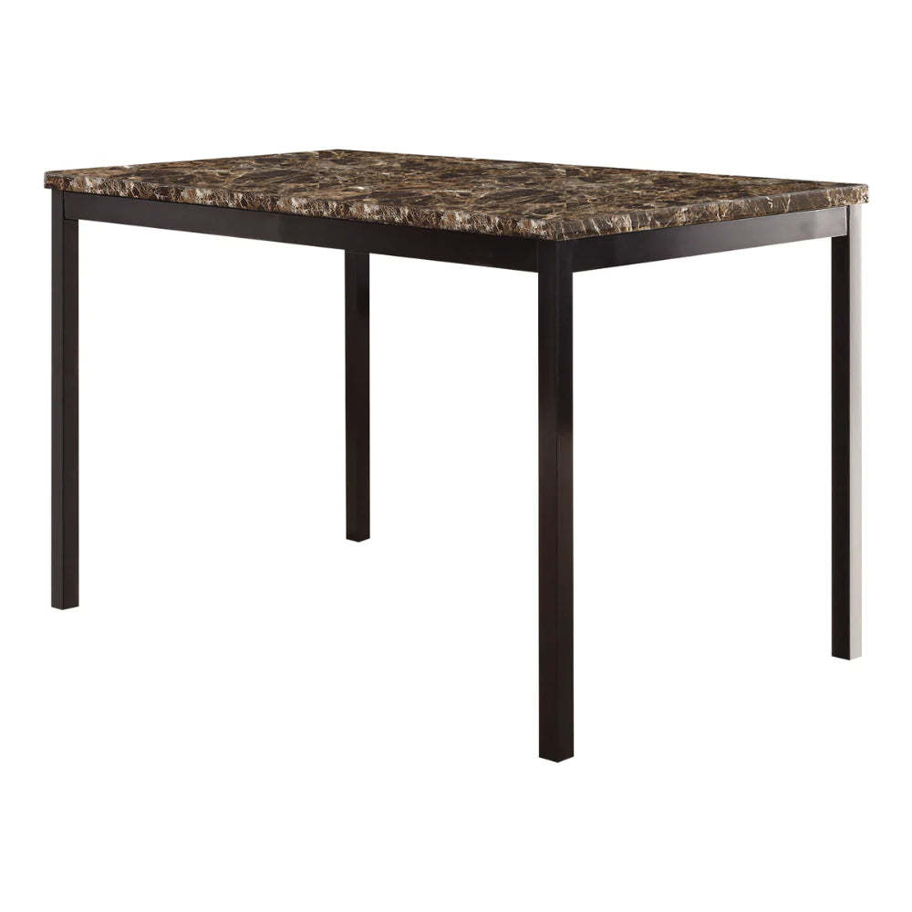 Benzara Faux Marble Top Dining Table with Metal Straight Legs, Brown and Black BM220104