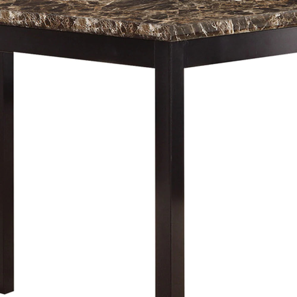 Benzara Faux Marble Top Dining Table with Metal Straight Legs, Brown and Black BM220104