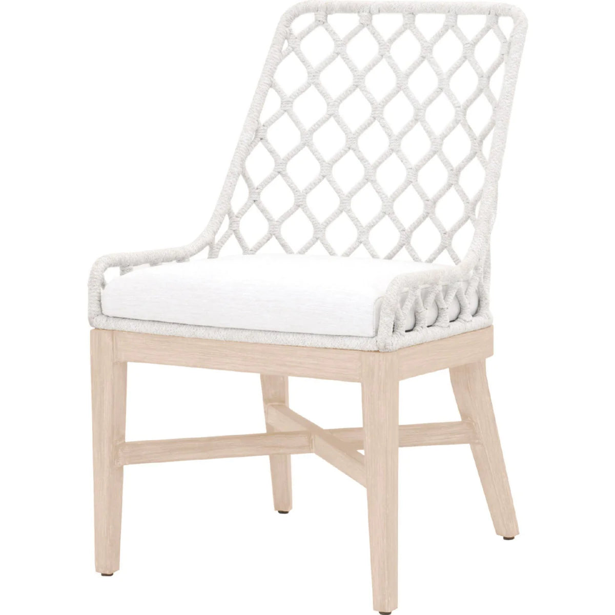 Benzara Wooden Outdoor Dining Chair with Lattice Woven Backrest, Set of 2, White BM222995