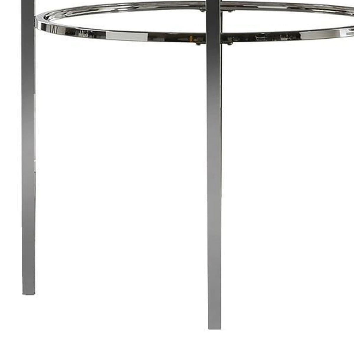 Benzara Contemporary Round Dining Table with Faux Marble Top, White and Chrome BM230032