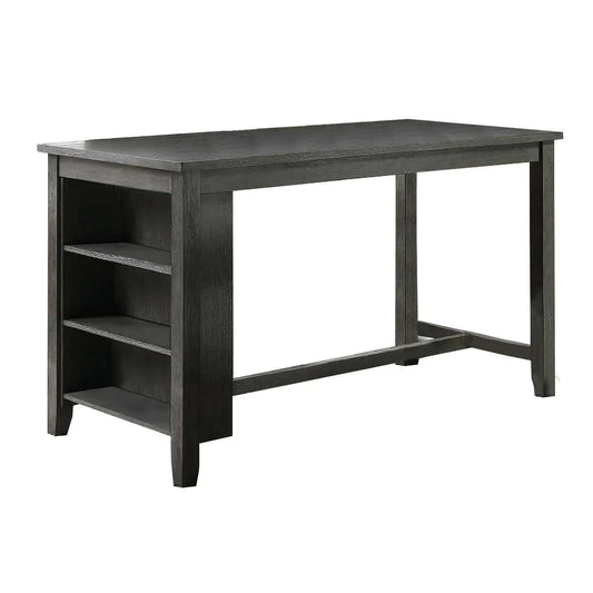 Benzara Wooden Counter Height Table with Three Storage Shelves, Gray BM232889