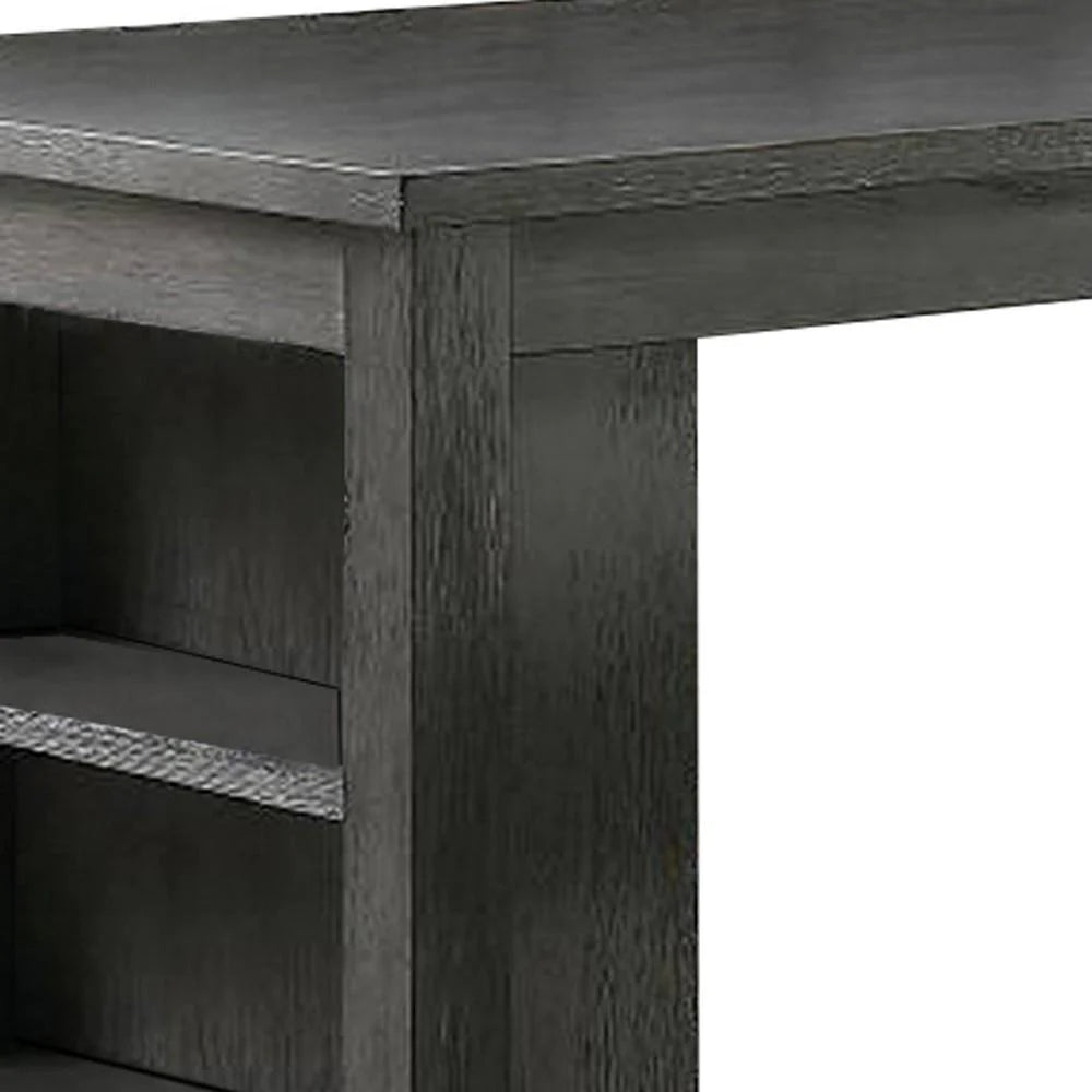 Benzara Wooden Counter Height Table with Three Storage Shelves, Gray BM232889