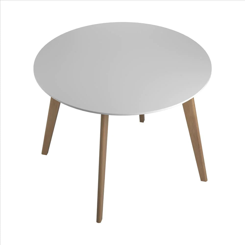 Benzara 30 Inch Mid Century Two Tone Dining Table, White and Brown BM233397