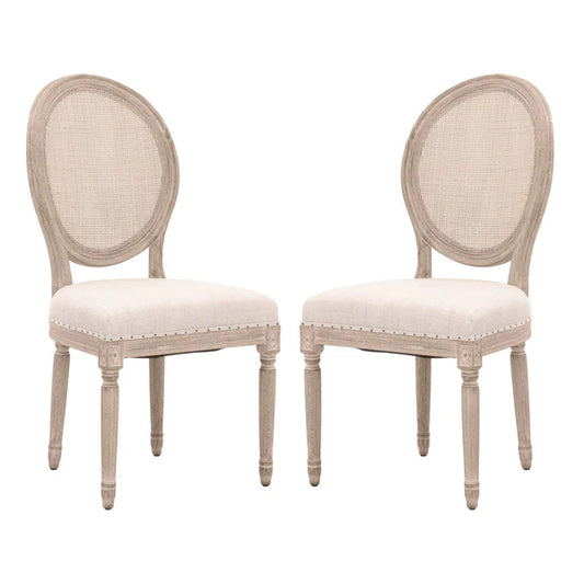 Benzara 19 Inches Cane Back Padded Dining Chair, Set of 2, Beige BM233466