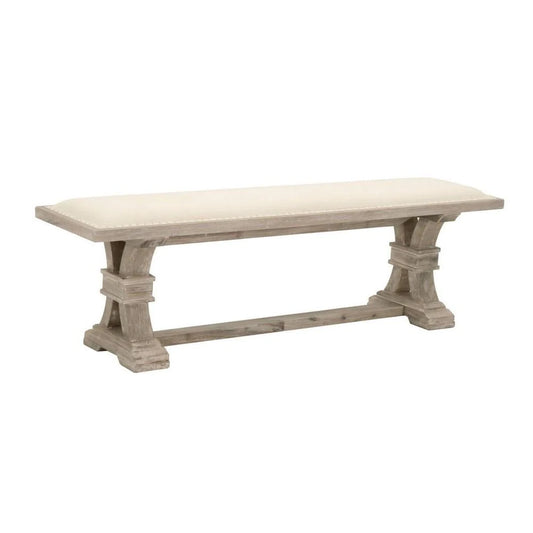 Benzara 62 Inches Padded Dining Bench with Double Pedestal Base, Beige BM235551