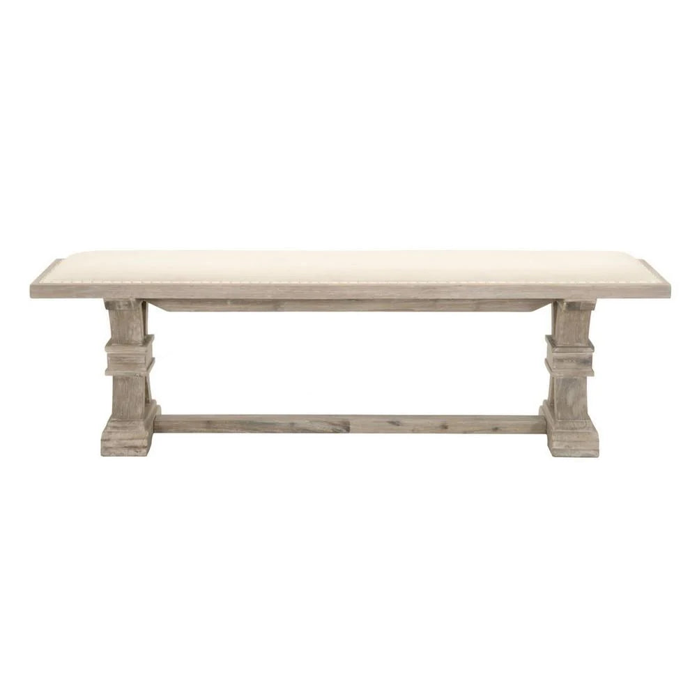 Benzara 62 Inches Padded Dining Bench with Double Pedestal Base, Beige BM235551