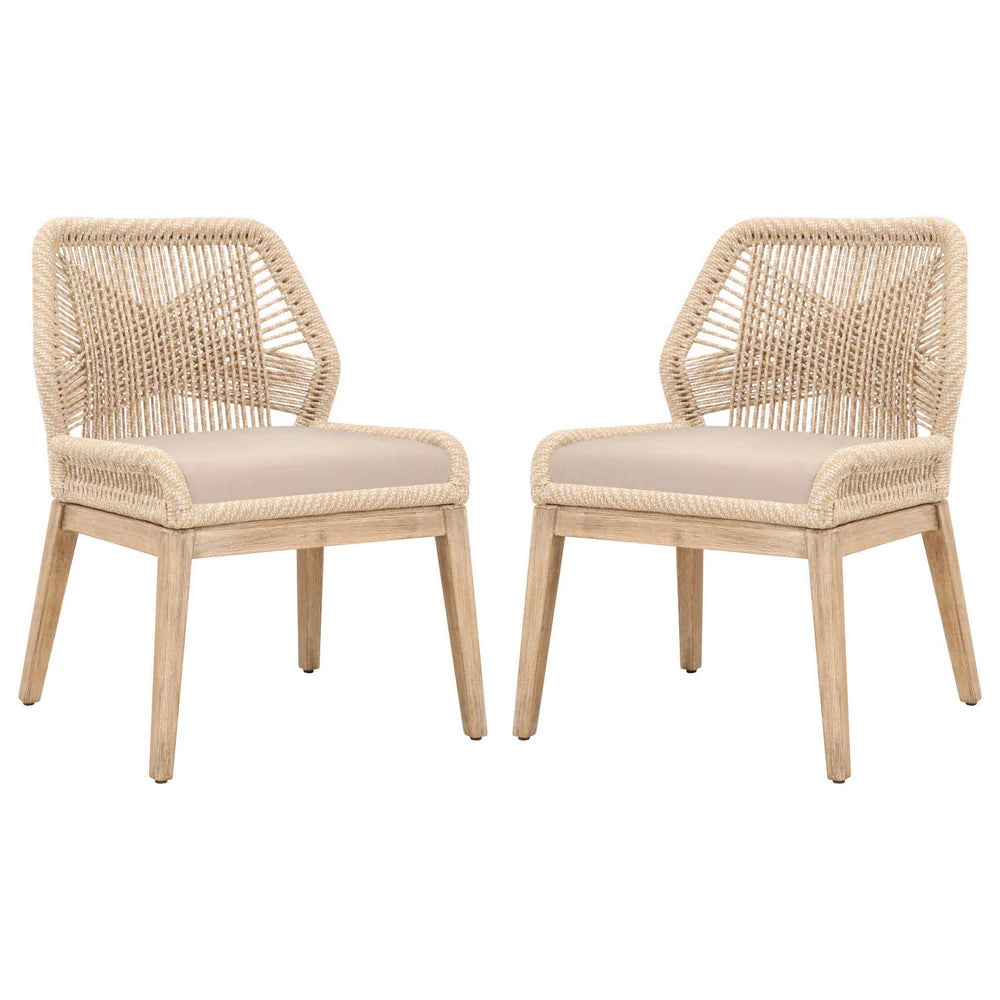 Benzara Intricate Rope Weaved Padded Dining Chair, Set of 2, Beige and Brown BM235553