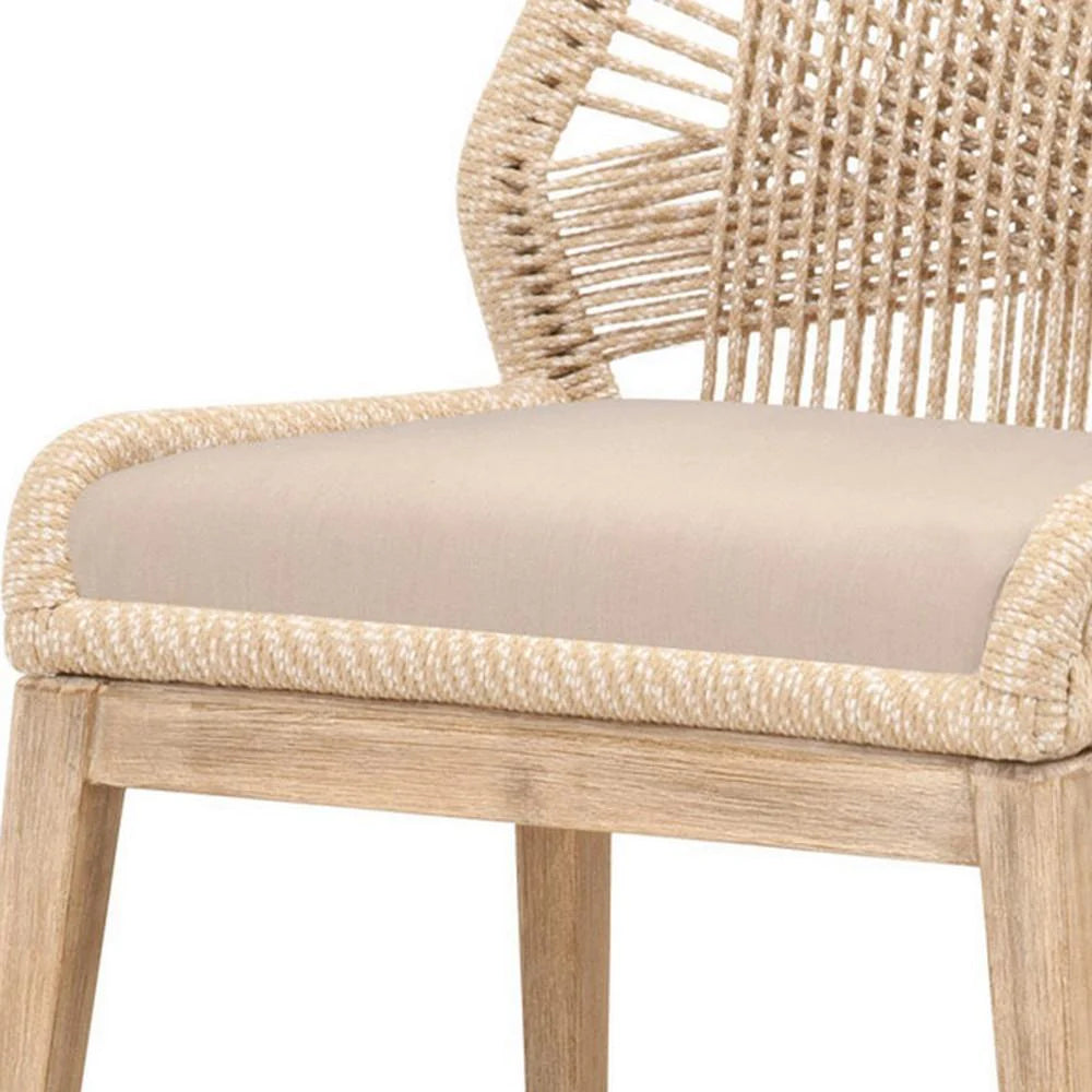 Benzara Intricate Rope Weaved Padded Dining Chair, Set of 2, Beige and Brown BM235553