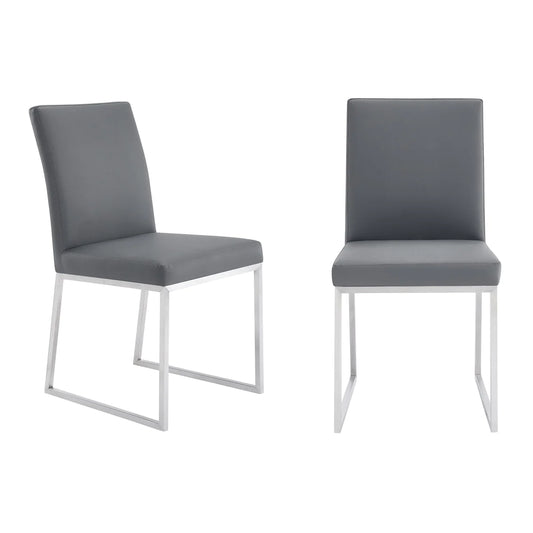 Benzara 20 Inches Leatherette Metal Frame Dining Chair, Set of 2, Gray BM236663