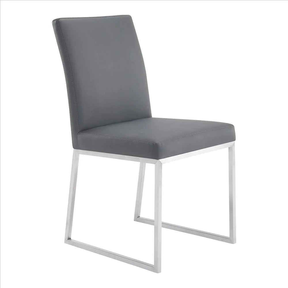 Benzara 20 Inches Leatherette Metal Frame Dining Chair, Set of 2, Gray BM236663