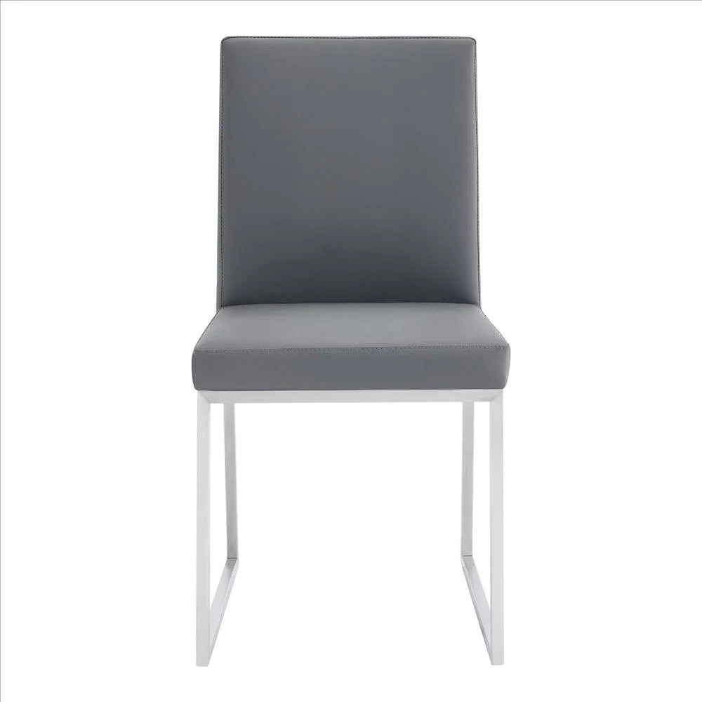 Benzara 20 Inches Leatherette Metal Frame Dining Chair, Set of 2, Gray BM236663