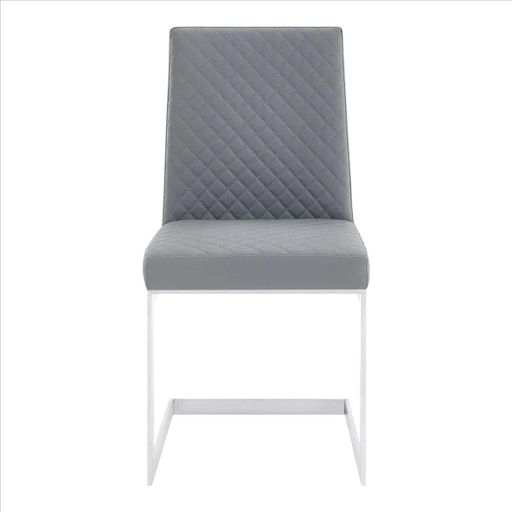 Benzara 20 Inches Diamond Stitched Leatherette Dining Chair, Set of 2, Gray BM236665