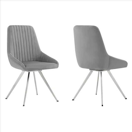 Benzara Tufted Fabric Dining Chair with Angled Metal legs, Set of 2, Gray and Silver BM240717