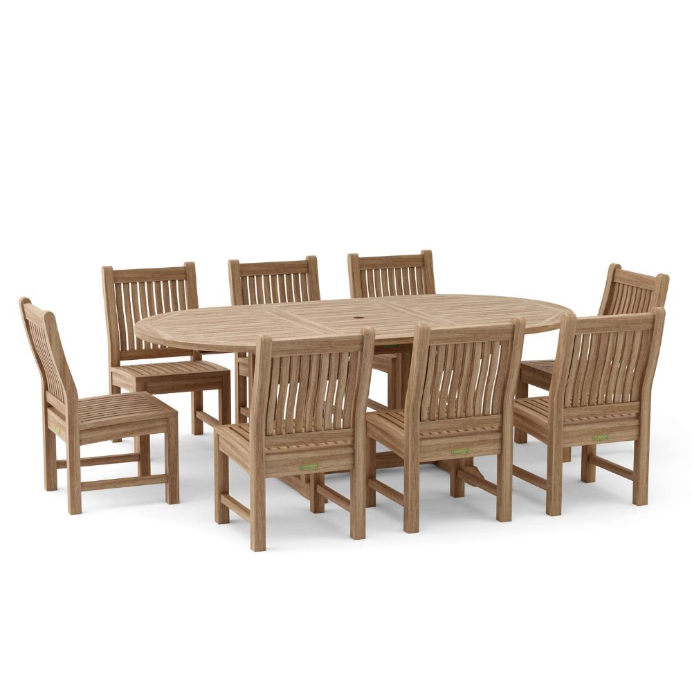 Teak Oval Extension Dining Set for 8-10 Anderson Teak Bahama Sahara, 9-Piece