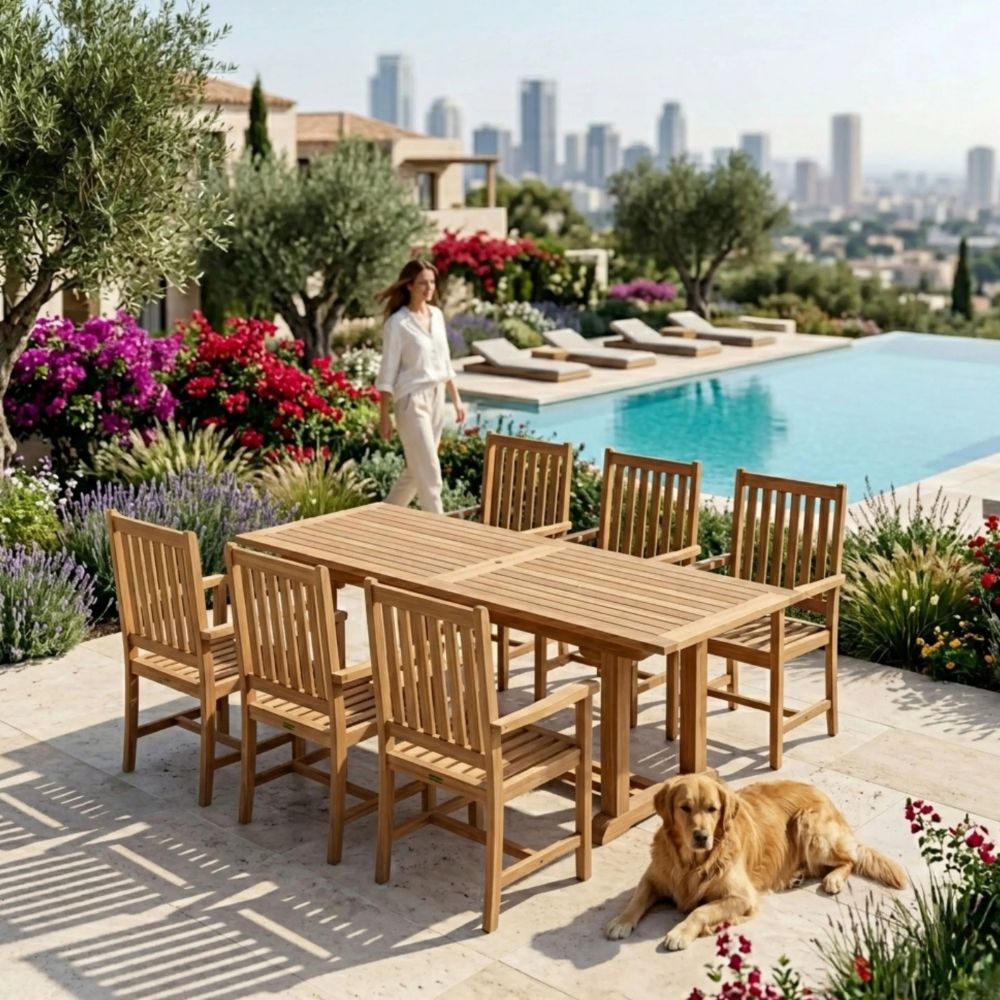 Teak Extension Dining Set for 6 Anderson Teak Bahama Wilshire 7-Piece