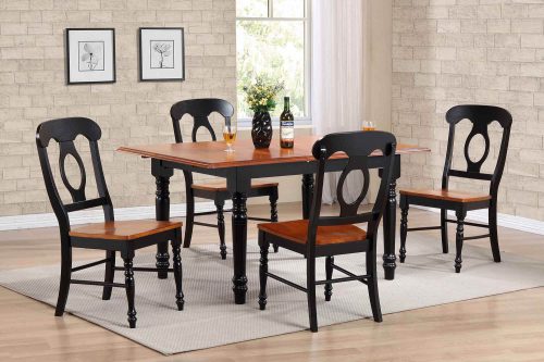 Sunset Trading Selections 5 Piece 60" Rectangular Extendable Dining Set | Napoleon Chairs | Butterfly Leaf Table | Cherry/Antique Black Wood | Seats 4, 6 PK-TLB3660-C50-BCH5P